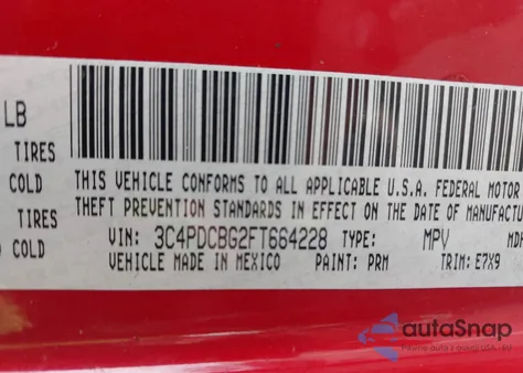 2015 Dodge Journey Sxt из США, поврежденный, VIN 3C4PDCBG2FT664228